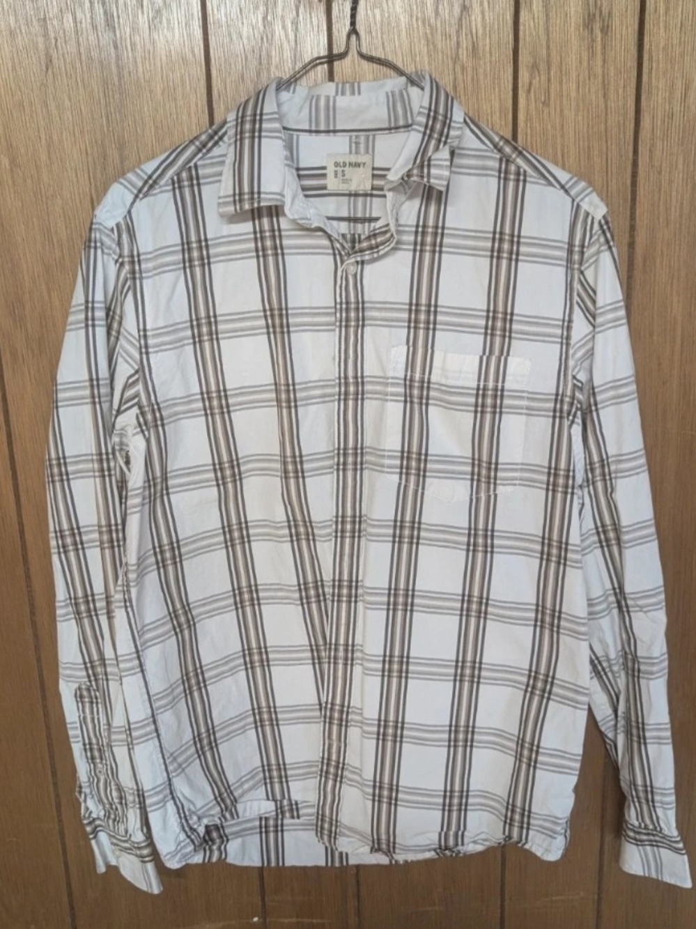 Old Navy White and Brown Plaid Button-Down Shirt